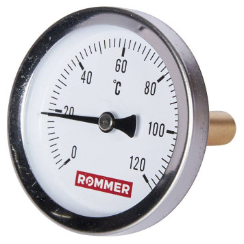 Термометр биметаллический ROMMER 63 мм 120 градусов с погружной гильзой 50 мм 1/2 (RIM-0001-635015)