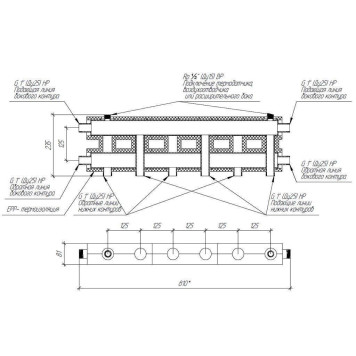 Модульный коллектор GIDRUSS MK-60-4D.EPP (до 60 кВт, магистраль G 1, 3+1 контура G 1, EPP-термоизоляция, 4D-кронштейны K.UMS, цвет черный муар с серебром, подключение для температурного датчика) (MK 6003T 20)-2