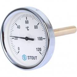Термометр биметаллический STOUT SIM-0001 с погружной гильзой, Dn 80 мм, 0-120°С.