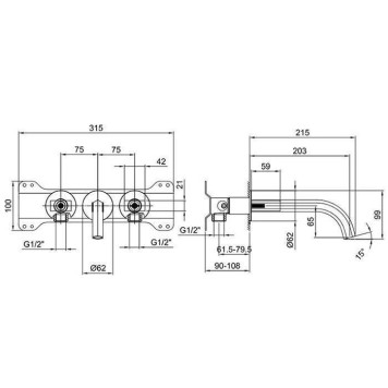 Fantini Venezia Смеситель для раковины, настенный, излив: 200 мм, цвет: синий/хром. 29 02 N413SB, 29 02 N448CD, 19 00 5913A-1