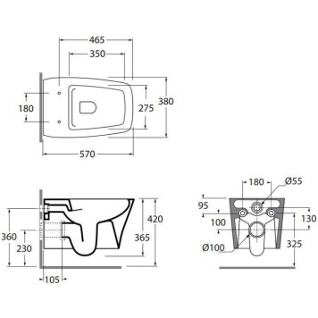 Azzurra Hera Унитаз подвесной 57х38х36,5 см, безободковый, с крепежом, с сиденьем, цвет: Bianco lucido-1