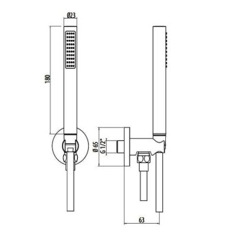 Gattoni Programma Doccia Набор для душа: душевая лейка c 1-м режимом, выпуск из стены- держатель душа, шланг 150см, цвет Nickel brushed-1
