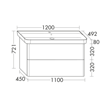 Burgbad Iveo База подвесная с керамическим умывальником с 1 отв под смес. 120х49.2х72.1см.2 выдв ящика, сифон в компл. F2747, цвет: кашемировый дубовый-2