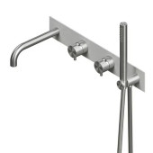 QuadroDesign Source Смеситель для ванны, встраиваемый,  на 2 потребителя с изливом и ручным душем, цвет: brushed stainless steel. 1369.00AS