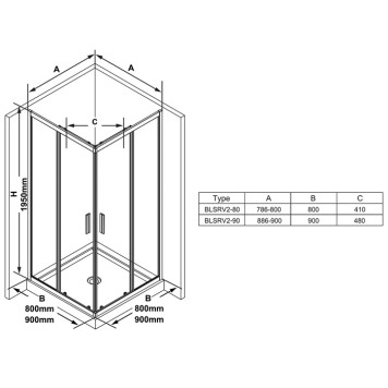 Ravak Blix Slim Душевое ограждение 90см., квадратное, транспарент, цвет: блестящий. X1LM70C00Z1-2