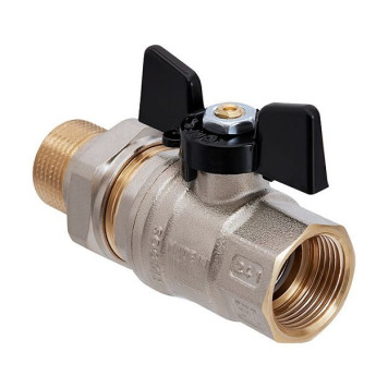 Кран шаровой Hoobs ORION с американкой НР/ВР 1/2 apos; apos; ручка-бабочка чёрного цвета. 15152H