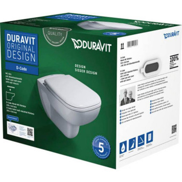 Duravit D-Code Комплект: подвесной унитаз Rimless 257009 35.5х54.5см.+ сиденье с автоматическим закрыванием 006739-2