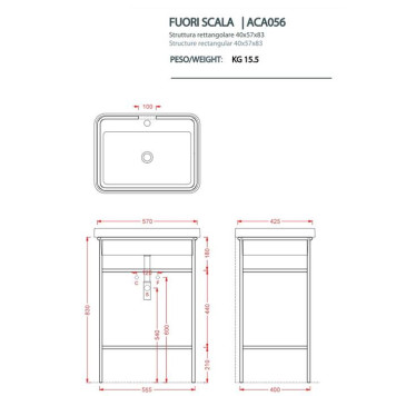 Artceram FUORI SCALA Металическая структура 40x57хh83см с раковиной на 1 отв. напольная, цвет белый, структура цвет: черный матовый. ACA056 17, TFL034 01 00-1