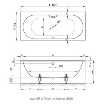 Bette Starlet Ванна с шумоизоляцией встраиваемая, 190х90х42см, BetteGlasur reg; Plus, цвет: белый-2
