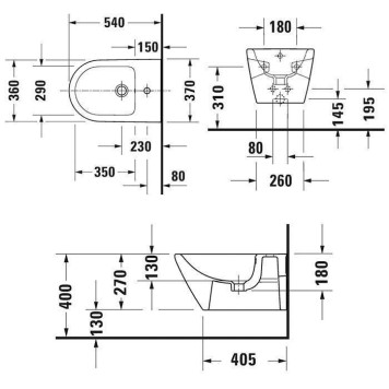 Duravit D-Neo Биде подвесное 37x54см., с переливом, 1 отв., цвет: белый. 2295150000-5