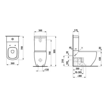 Laufen Palomba Унитаз моноблок 70x36x46см, безободковый, выпуск универсальный, подвод воды сзади, цвет: белый. 8.2880.1.000.871.1, 8.2480.1.000.000.1-2