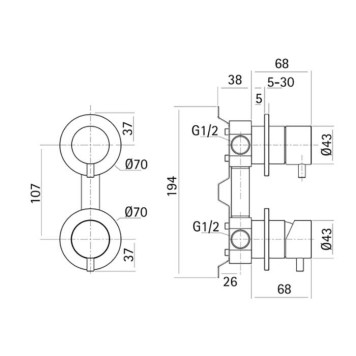 Cisal Xion Встраиваемый однорычажный смеситель для ванны/душа на 2 выхода, внешняя и внутренняя части в комплекте, цвет: нержавеющая сталь AISI 304-1