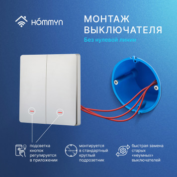 Комплект два умных двухклавишных выключателя HOMMYN 2SWZBNN02W-7