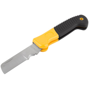 Нож электрика складной нержавеющий Профи, прямое лезвие 80 мм, прорезиненная ручка-1