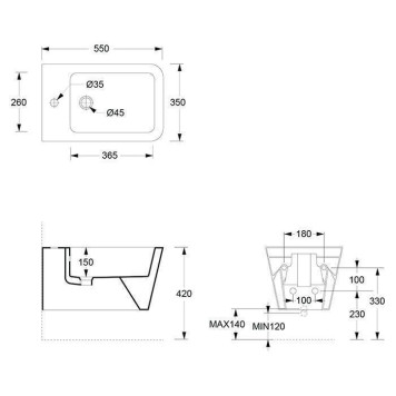 Alice Hide Square Биде подвесное 55х35см., цвет: белый глянцевый. 31220101, FIX10-6