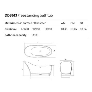 Dea Design Elegant Ванна 169x75x88см., отдельностоящая, Glasstek, прозрачная смола, цвет: pomegranate. DD8613 1690 R5-3
