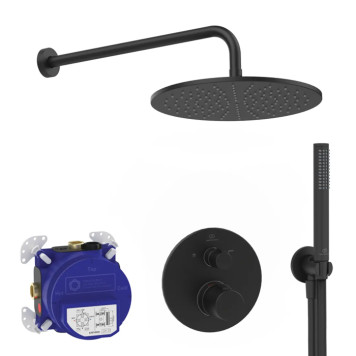 Ideal Standard Ceratherm T100 Душевой комплект: встраиваемый термостатический смеситель, верхний душ Oslash;30см., держатель, лейка для душа и шланг 175см., цвет: черный матовый. A7573XG