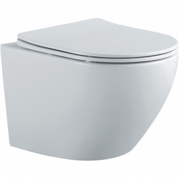AQ1901-MW ЕВРОПА Унитаз подвесной безободковый 525360320мм, тонкое сиденье с механизмом плавного закрывания, крепеж, цвет матовый белый AQ1901-MW