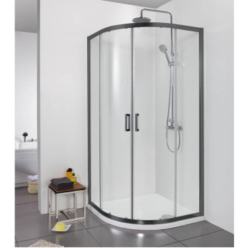 AQ ARI RO 08020BL Душевой уголок 1/4 круга, двери раздвижные 800x800x2000, профиль черный, стекло прозрачное AQ ARI RO 08020BL