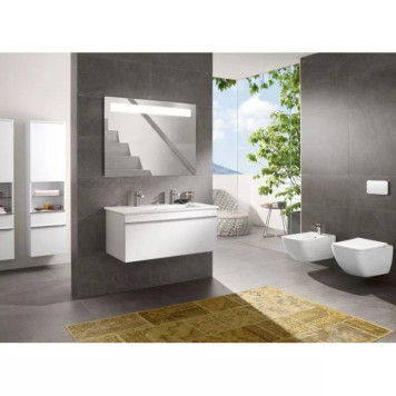 VilleroyBoch Venticello Унитаз 37.5х56х33см., подвесной, безободковый, в комплекте сиденье SlimSeat c микролифтом, CeramicPlus, цвет: альпийский белый. 4611RSR1-9