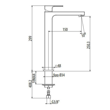 Gattoni Kubik Смеситель для раковины, высокий 299 мм, излив 150мм, цвет: черный матовый-1