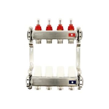 Колл.группа 1 х 6 вых 3/4 с расходомерами и термостатическими вентилями без конц, нерж. сталь