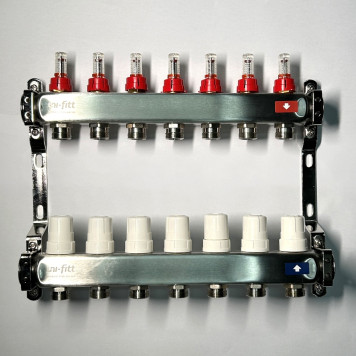 Колл.группа 1 х 7 вых 3/4 с расходомерами и термостатическими вентилями без конц, нерж. сталь