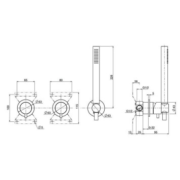 QuadroDesign Source Смеситель для душа, встраиваемый, на 2 потребителя с ручным душем, цвет: brushed stainless steel-1
