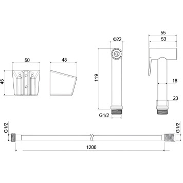 AQ2054CR гигиенический ручной душ со шлангом 120 см и держателем AQ2054CR-1