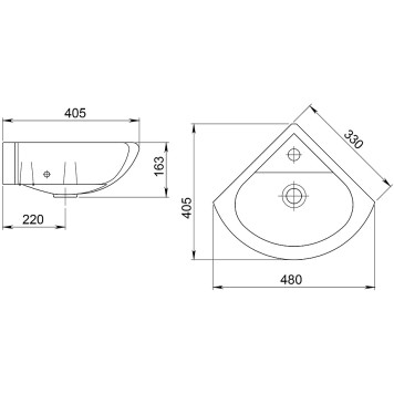131309S0010B0 Рукомойник Радиан белый угловой 33х405 1.3130.9.S00.10B.0-2