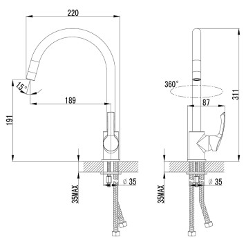 LM1105Cplus STRIKEСмеситель для кухни с высоким поворотным изливом 311 мм, хром LM1105C-1