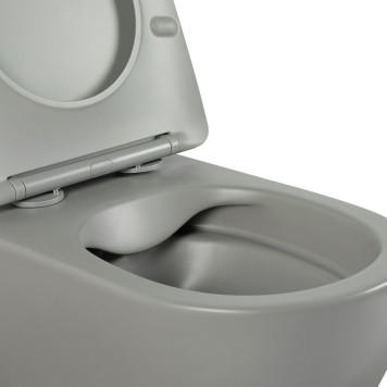 AQ1901-MG ЕВРОПА Унитаз подвесной безободковый 525360320мм, тонкое сиденье с механизмом плавного закрывания, крепеж, цвет матовый серый AQ1901-MG-3
