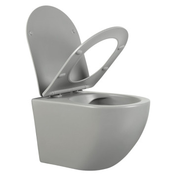 AQ1901-MG ЕВРОПА Унитаз подвесной безободковый 525360320мм, тонкое сиденье с механизмом плавного закрывания, крепеж, цвет матовый серый AQ1901-MG-4