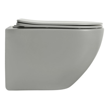 AQ1901-MG ЕВРОПА Унитаз подвесной безободковый 525360320мм, тонкое сиденье с механизмом плавного закрывания, крепеж, цвет матовый серый AQ1901-MG-5