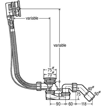 728014 Simplex Trio Visign MT5 Слив-перелив с наливом для ванн c центр. сливом, наполн через перелив 72540/50, плоск констр-я, хром, модель 6166.42 728014-1