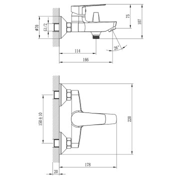 S35-31 Смеситель одноручный (35мм) для ванны с коротким изливом, хром S35-31-1