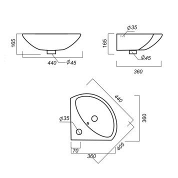 ВЕЕР Угловой умывальник ВКС Белый S1 (стар. арт. VERSAWB01) WB.CR/Veer/23-C/WHT.G/S1-1