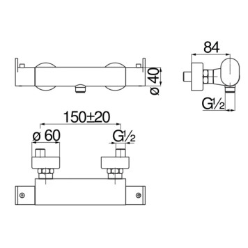 UP94030BM UP термостатический смеситель для душа, матовый черный UP94030BM-1