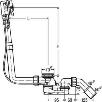 727970 Multiplex Trio Слив-перелив с наливом для ванн c центр. сливом, наполнение через перелив 72540/50, хром, плоская конструкция, модель 6161.62 727970-1