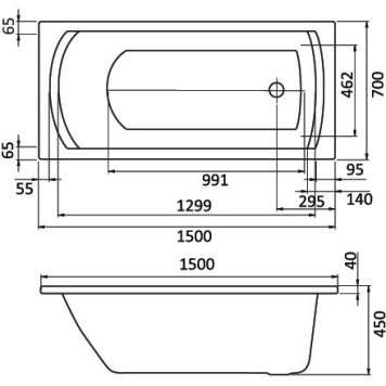 1.WH11.1.976 МОНАКО 150х70 ванна прямоугольная акриловая белая 1.WH11.1.976-1