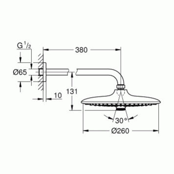 26459000 Euphoria 260 SmartControl Верхний душ 3 режима, с душевым кронштейном 380 мм, расход 9,5 л/мин, хром 26459000-1