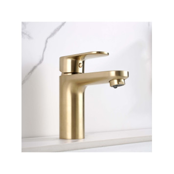 AQ1812BG НИКА смеситель для раковины 90 без донного клапана с гигиеническим ручным душем, шлиф.золото AQ1812BG-4