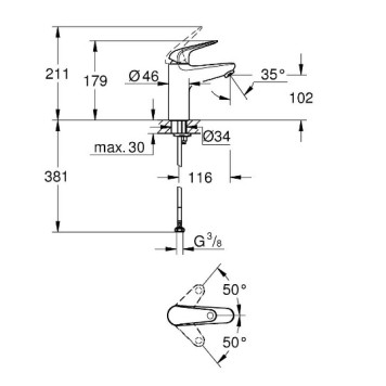 24267001 Euroeco Смеситель однорычажный для раковины, 1/2″ размер M, нажимной донный клапан 1 1/4 хром 24267001-3