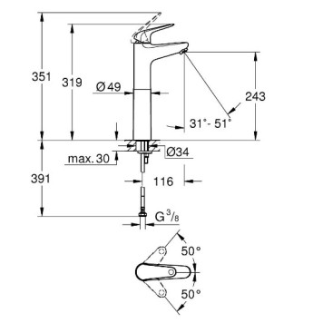 24273001 Euroeco Смеситель однорычажный для раковины, DN 15 размер XL, хром 24273001-3