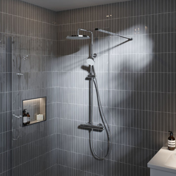 Ideal Standard Ceratherm T25 Душевая стойка, с термостатическим смесителем, ручным душем и шлангом, корпус Coolbody, руч. душ: 3 режима, верх. душ: 25см., цвет: хром. A8520AA-1