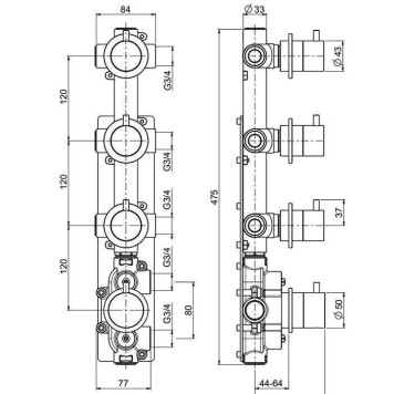 QuadroDesign Source Смеситель для душа, встраиваемый, термостатический, с 3-мя запорными вентилями, цвет: brushed stainless steel-2