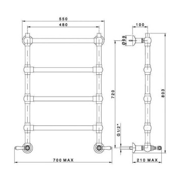 Nicolazzi El Capitan Полотенцесушитель 55(70)х80.3см., водяной, цвет: черный матовый-2