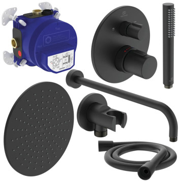 Ideal Standard Ceratherm T100 Душевой комплект: встраиваемый термостатический смеситель, верхний душ Oslash;30см., держатель, лейка для душа и шланг 175см., цвет: черный матовый. A7573XG-2