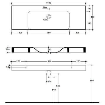 Kerasan Cento Раковина 140х45 см, 1 отв., цвет: белый-2