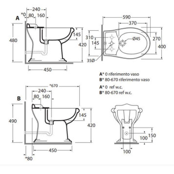 Azzurra Jubilaeum Биде напольное 59x40xH42 см, с 1 отв. под смеситель, с креплением KIT 2000 C/C, цвет: Bianco lucido-3